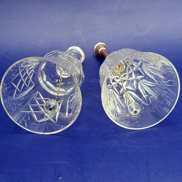 Pair Vintage Crystal Glass Hand Table Bells Unknown Makers 6.5" and 5.5" High - Picture 4 of 10